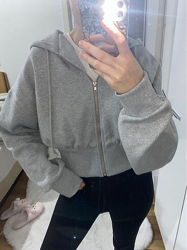 zara metalik iplikli sweatshirt gri simli