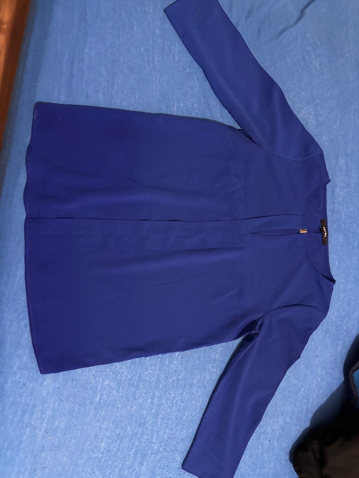 Kadın Mavi Saten Kısa Kollu Bluz - Görsel 2