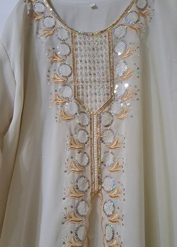 Uzun Kollu Beyaz Nakışlı Bohem Elbise - Görsel 2