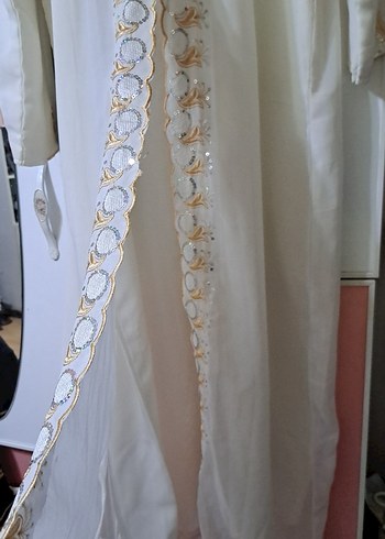 Uzun Kollu Beyaz Nakışlı Bohem Elbise - Görsel 3