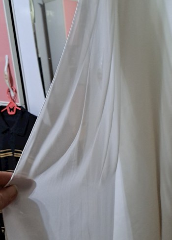 Beyaz Keten Uzun Abiye Elbise - Görsel 2