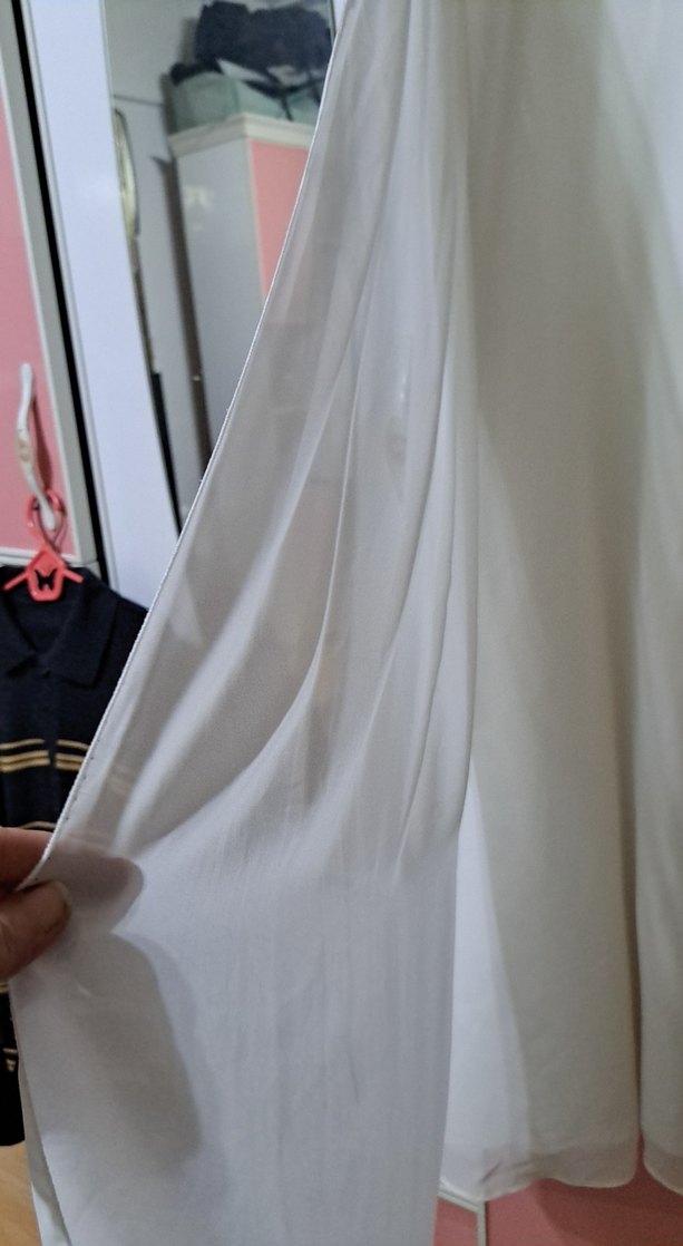 Beyaz Keten Uzun Abiye Elbise - Görsel 2