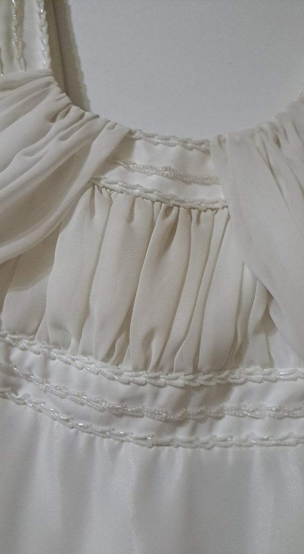 Beyaz Keten Uzun Abiye Elbise - Görsel 4