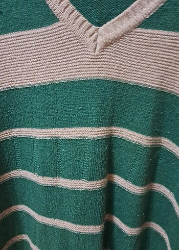 V Yaka Yeşil Kadın  erkek Triko Süveter - Görsel 2