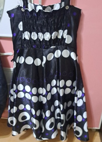 Mor Puantiyeli Straplez Midi Elbise - Görsel 2