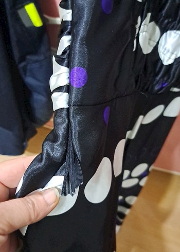 Mor Puantiyeli Straplez Midi Elbise - Görsel 3