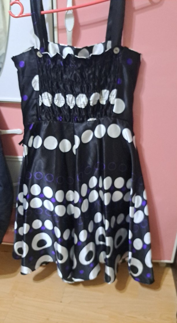 Mor Puantiyeli Straplez Midi Elbise - Görsel 2