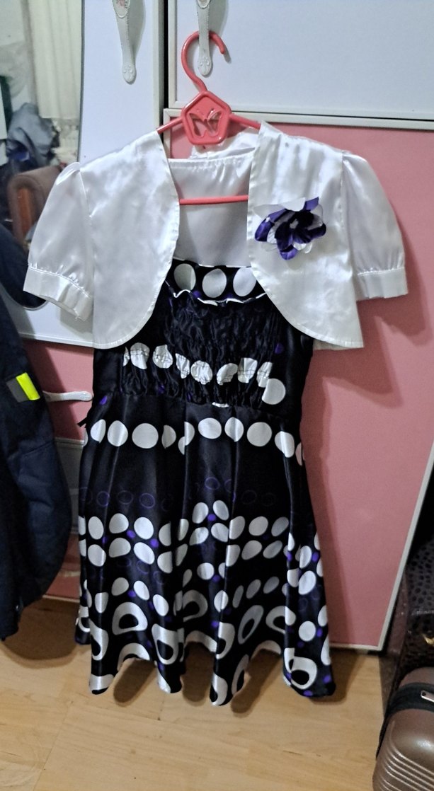 Mor Puantiyeli Straplez Midi Elbise - Görsel 4