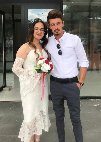 Dantel Detaylı Straplez Midi Nikah Elbisesi - Görsel 3