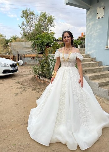 Straplez Uzun Prenses Gelinlik Beyaz - Görsel 4