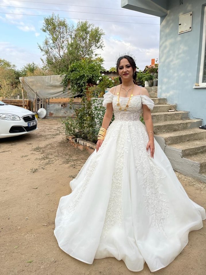 Straplez Uzun Prenses Gelinlik Beyaz - Görsel 4