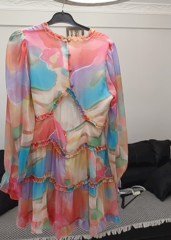 Uzun Kol Pastel Renkli Bohem Elbise - Görsel 7