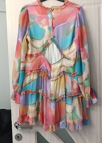 Uzun Kol Pastel Renkli Bohem Elbise - Görsel 6