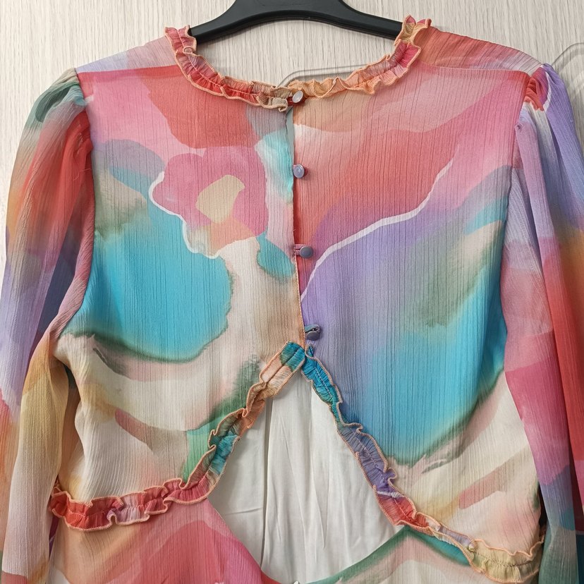 Uzun Kol Pastel Renkli Bohem Elbise - Görsel 5