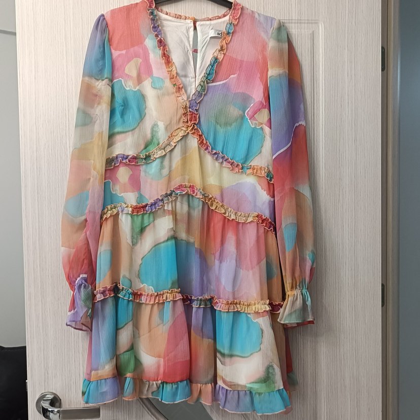 Uzun Kol Pastel Renkli Bohem Elbise - Görsel 3