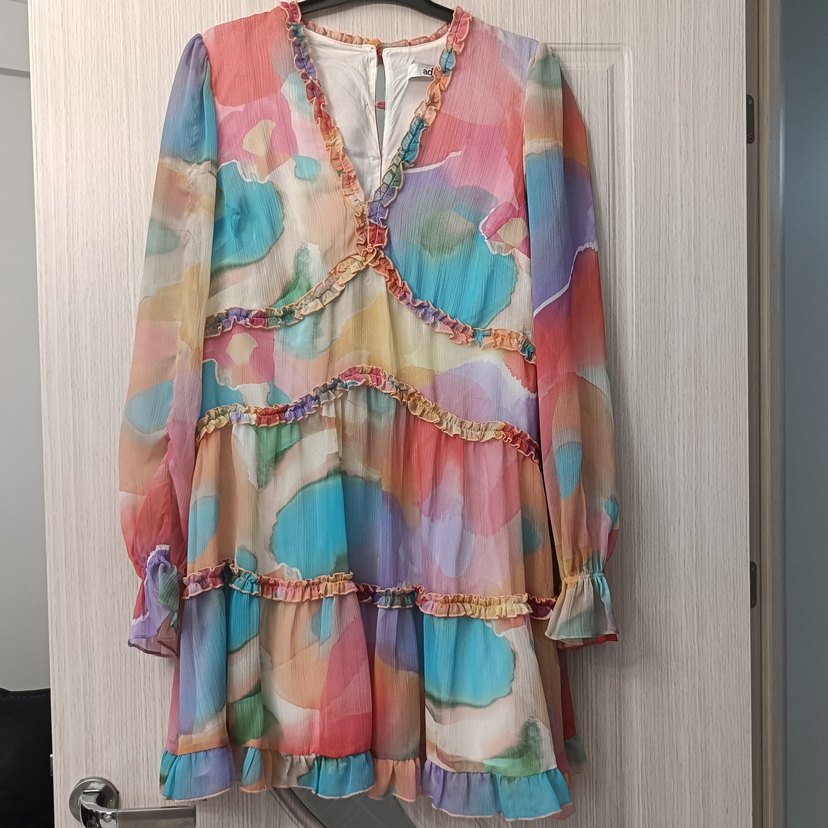 Uzun Kol Pastel Renkli Bohem Elbise - Görsel 4