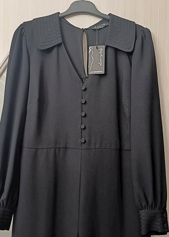 Siyah Düğmeli Uzun Kollu Tulum - Görsel 5