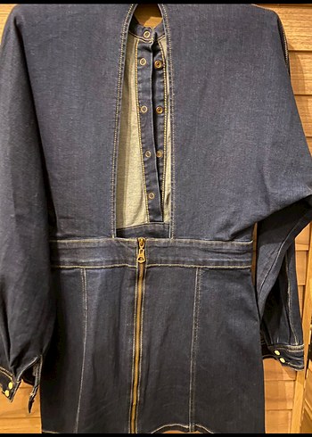 Kadın Lacivert Uzun Kollu Denim Elbise - Görsel 5