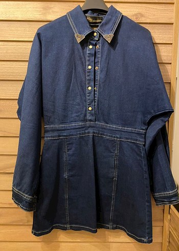 Kadın Lacivert Uzun Kollu Denim Elbise - Görsel 4