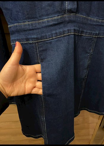 Kadın Lacivert Uzun Kollu Denim Elbise - Görsel 8