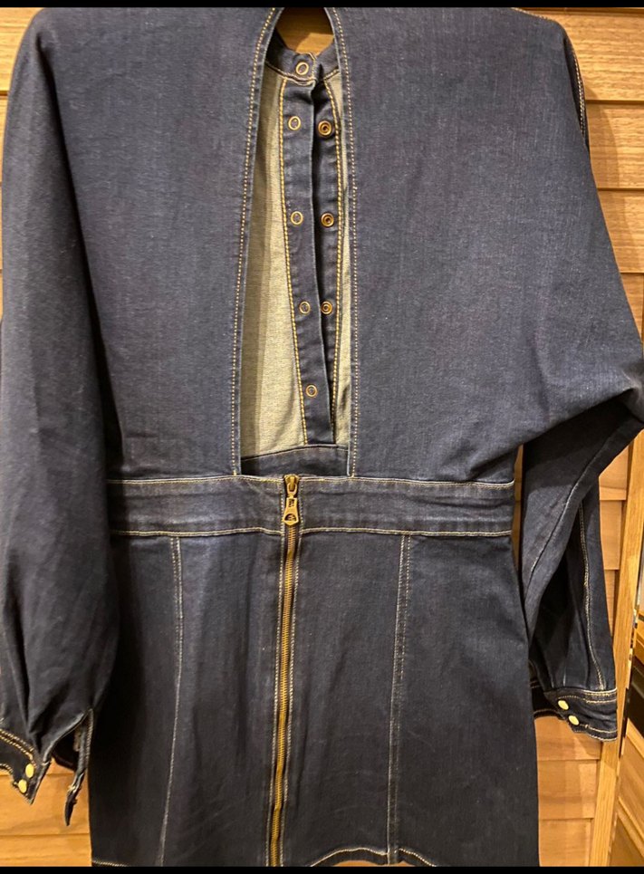 Kadın Lacivert Uzun Kollu Denim Elbise - Görsel 5