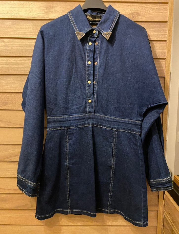 Kadın Lacivert Uzun Kollu Denim Elbise - Görsel 4