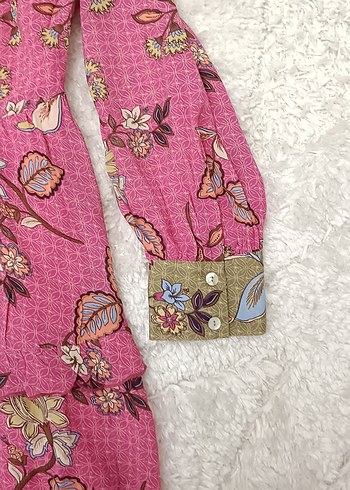 Pembe Bohem Uzun Kollu Fırfırlı elbise - Görsel 6