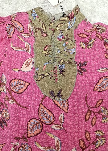 Pembe Bohem Uzun Kollu Fırfırlı elbise - Görsel 7