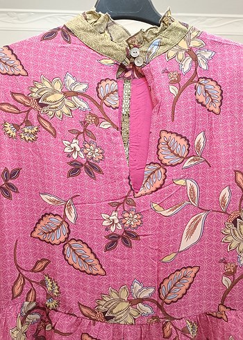 Pembe Bohem Uzun Kollu Fırfırlı elbise - Görsel 2