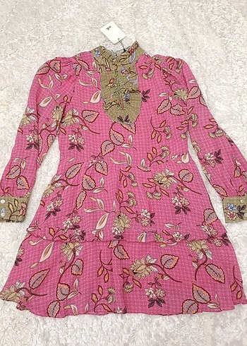 Pembe Bohem Uzun Kollu Fırfırlı elbise - Görsel 5