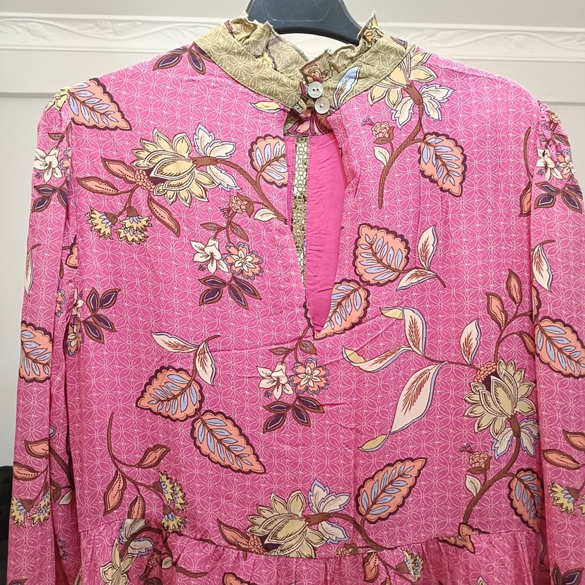 Pembe Bohem Uzun Kollu Fırfırlı elbise - Görsel 2