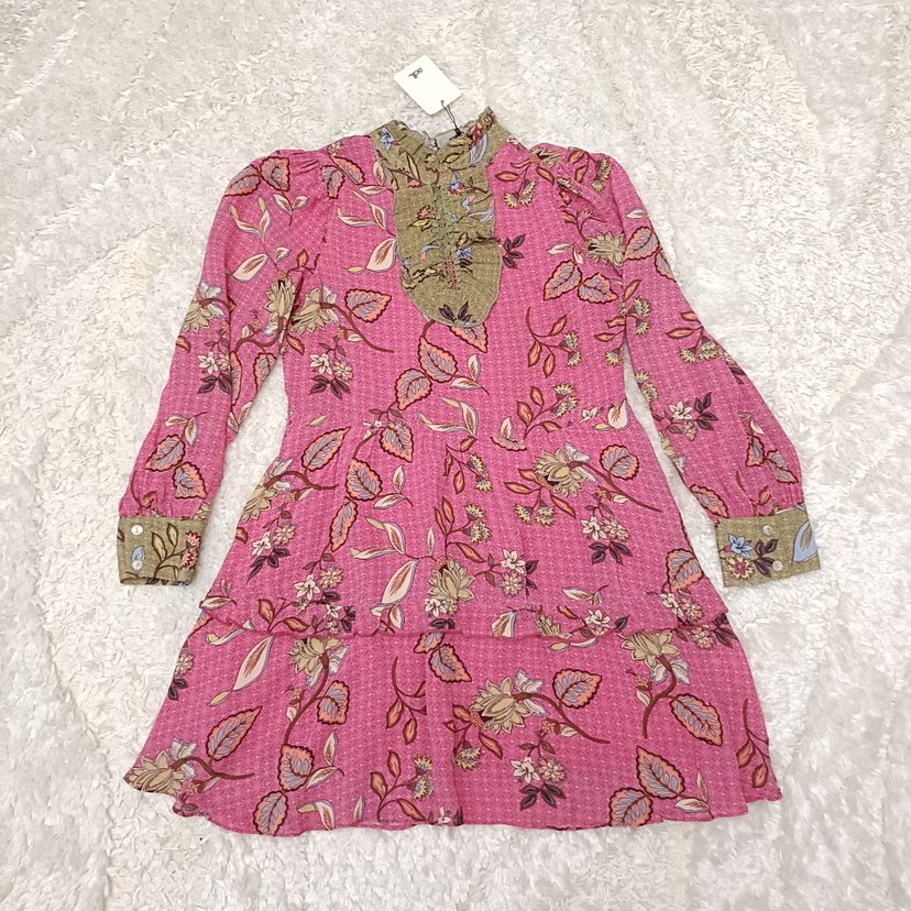 Pembe Bohem Uzun Kollu Fırfırlı elbise - Görsel 5