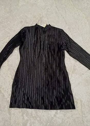 Uzun Kollu Siyah Kadife Mini Elbise - Görsel 3