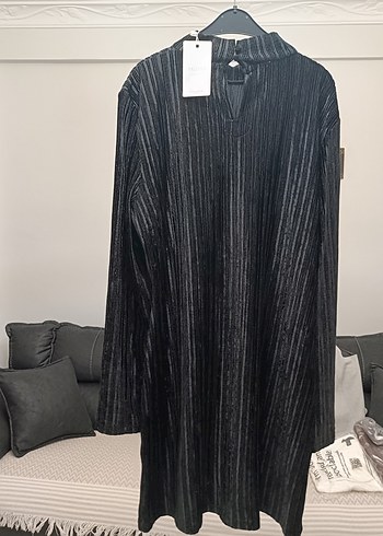 Uzun Kollu Siyah Kadife Mini Elbise - Görsel 10