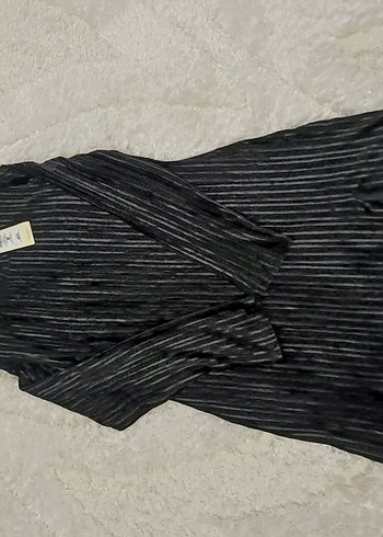 Uzun Kollu Siyah Kadife Mini Elbise - Görsel 6