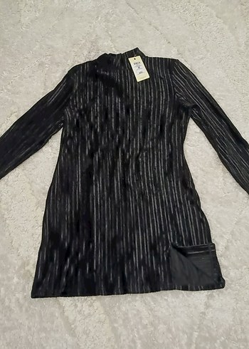 Uzun Kollu Siyah Kadife Mini Elbise - Görsel 8