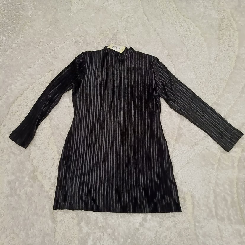 Uzun Kollu Siyah Kadife Mini Elbise - Görsel 3