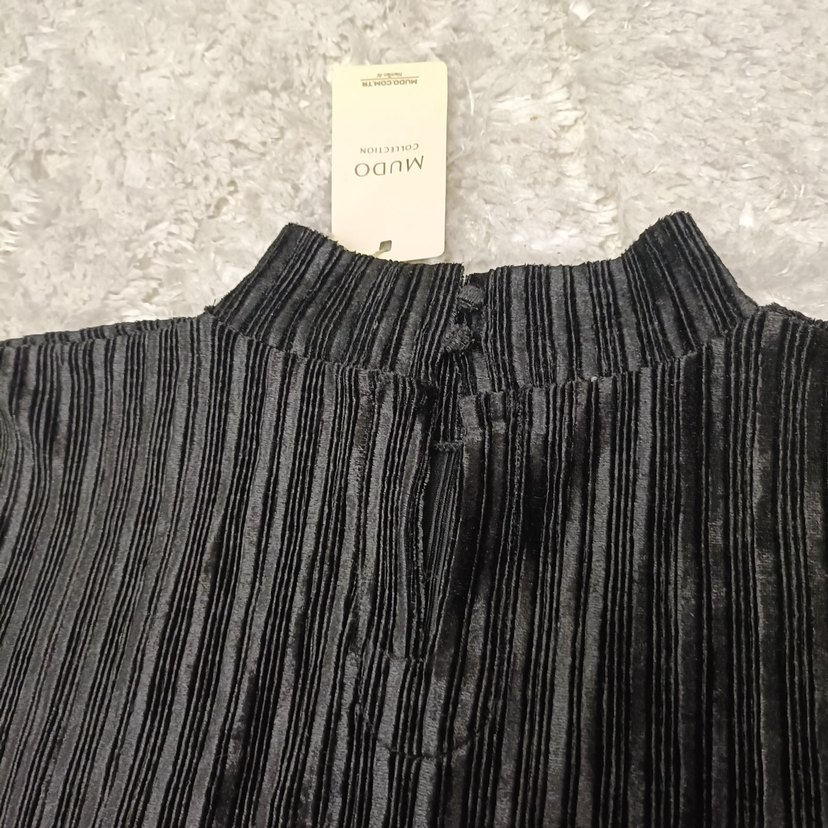 Uzun Kollu Siyah Kadife Mini Elbise - Görsel 5