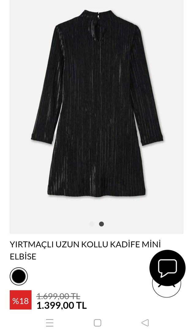 Uzun Kollu Siyah Kadife Mini Elbise - Görsel 2