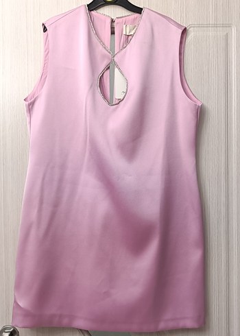 Zincir Detaylı Pembe Midi Elbise - Görsel 2