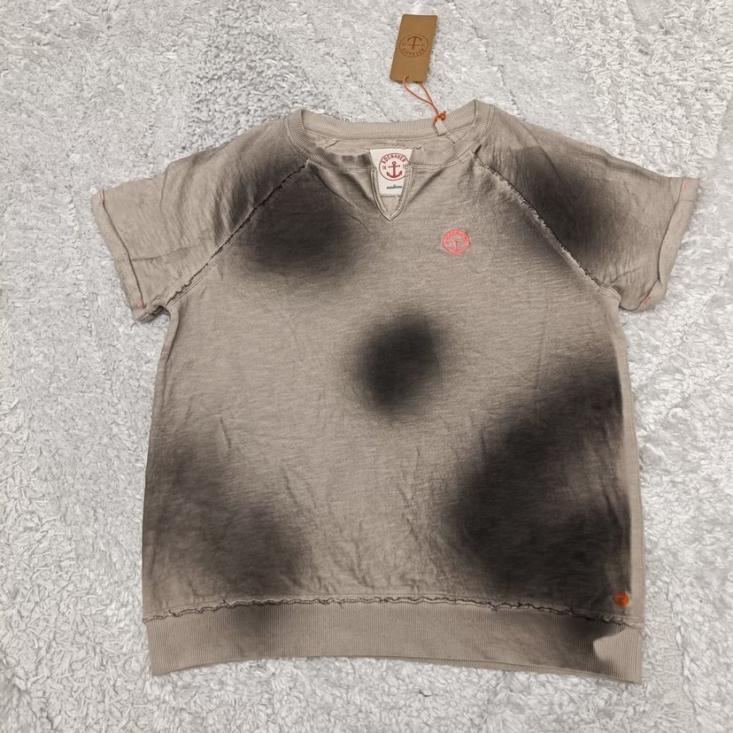 Gri Batik Desenli Keten Kadın Tişört - Görsel 2