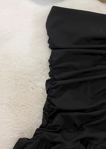 s Beden siyah Renk Siyah Straplez Mini Fırfırlı eteği balon Elbise