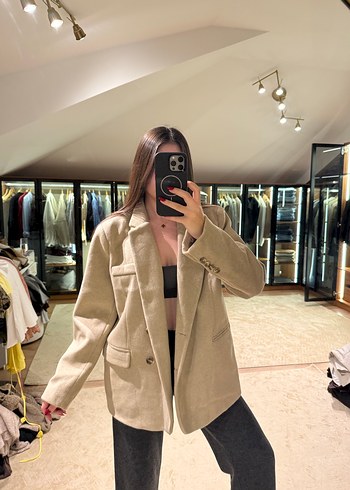 Bej Kadın Süet Ceket, Normal Boy, Regular Fit