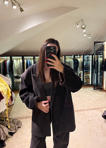 Siyah Midi Kadın Blazer Ceket takım