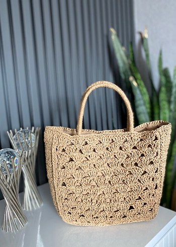 Bej Nakışlı Örgü Bohem Kadın Çanta - Görsel 2