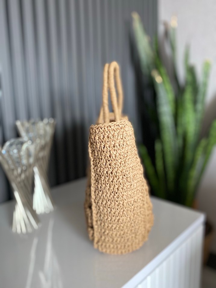 Bej Nakışlı Örgü Bohem Kadın Çanta - Görsel 4