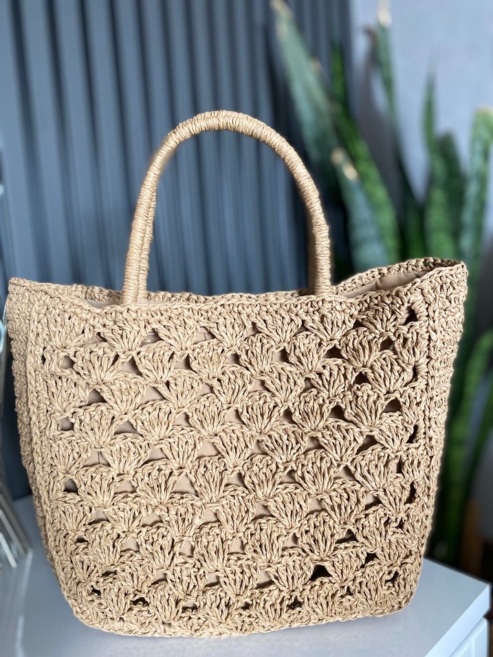 Bej Nakışlı Örgü Bohem Kadın Çanta - Görsel 3