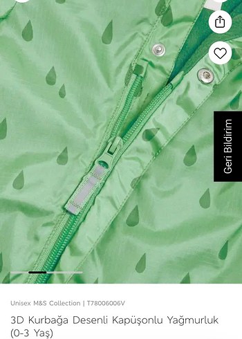 3D Kurbağa Desenli Kapüşonlu Yeşil Bebek Yağmurluğu - Görsel 2
