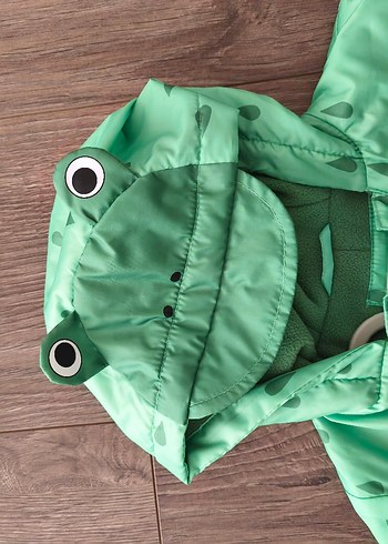 3D Kurbağa Desenli Kapüşonlu Yeşil Bebek Yağmurluğu - Görsel 11