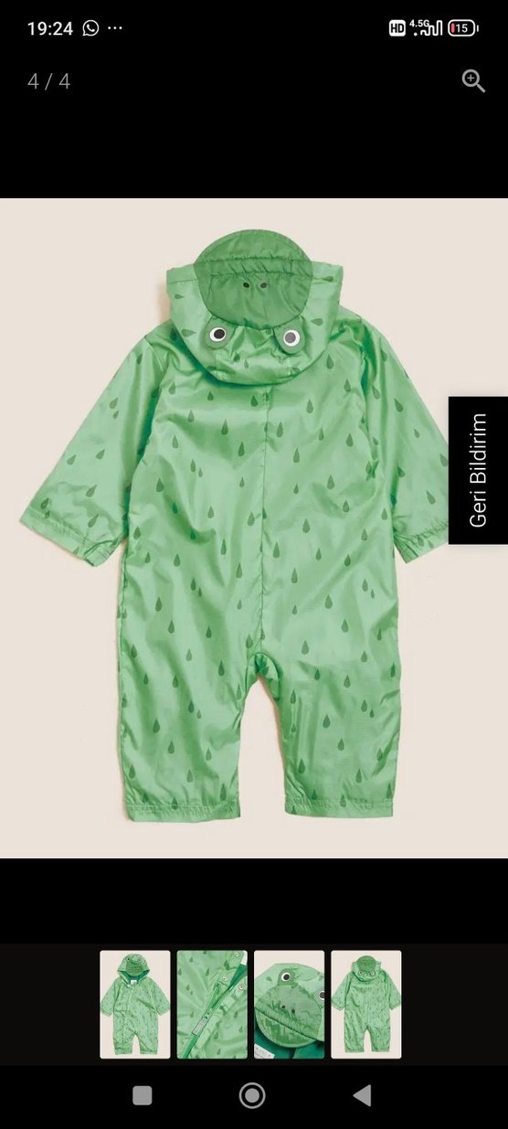 3D Kurbağa Desenli Kapüşonlu Yeşil Bebek Yağmurluğu - Görsel 3